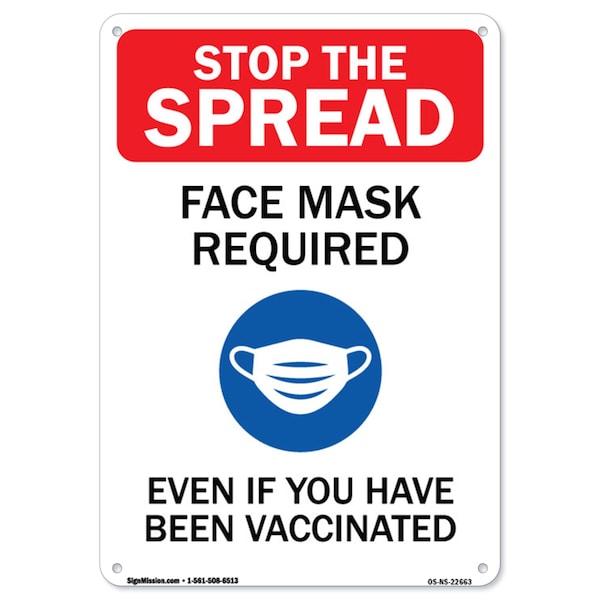 PSA Face Mask Required Even If You Have Been Vaccinated 18in X 12in Rigid Plastic, NS-P-1218-22663